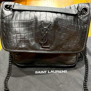 YSL black croc embossed Niki Bag medium
